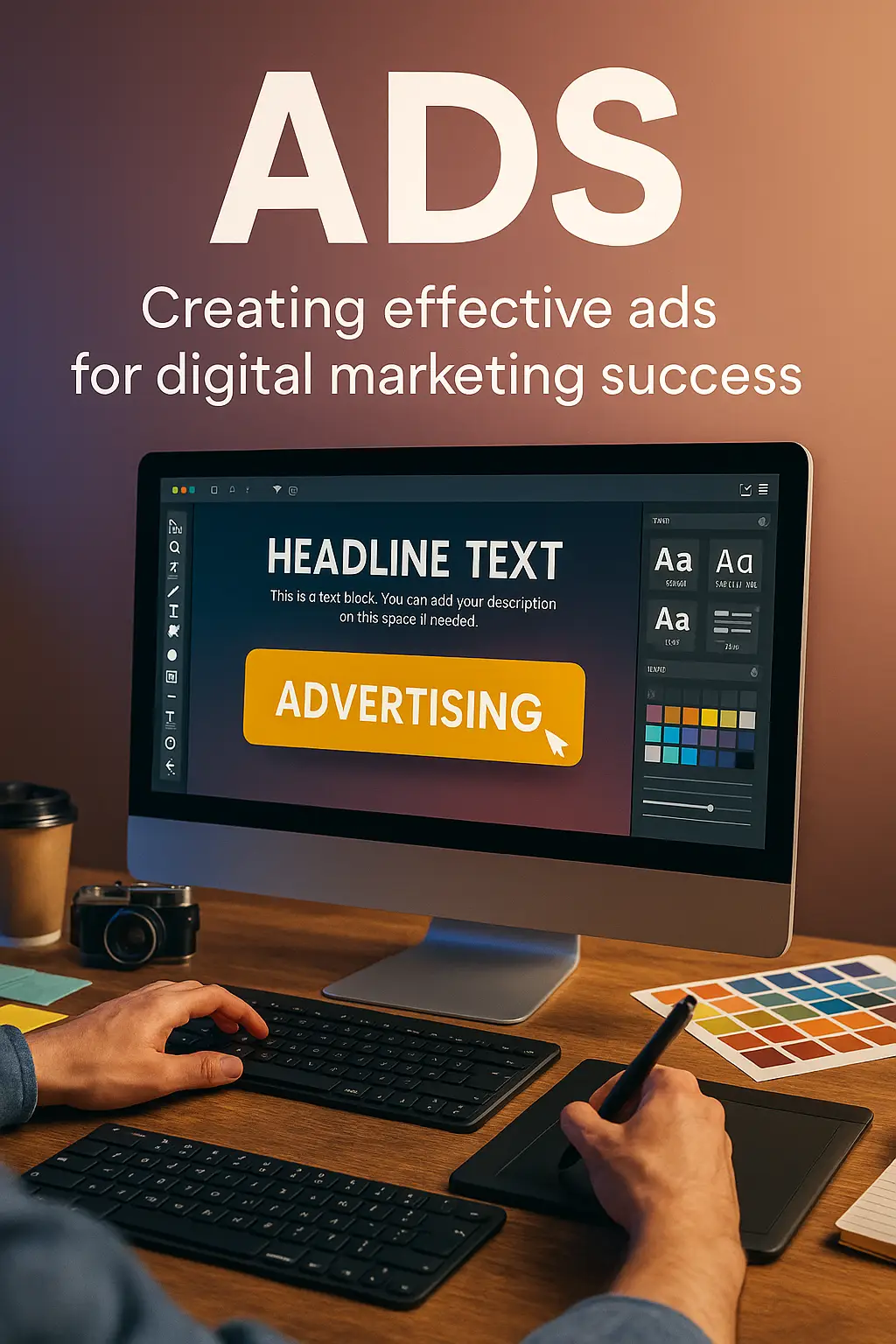 Designing digital advertising campaigns with tools and workspace setup focused on creating effective ads